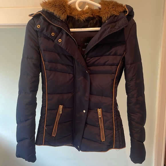 Zara Basic Goose Down Navy Winter Jacket - Picture 3 of 9